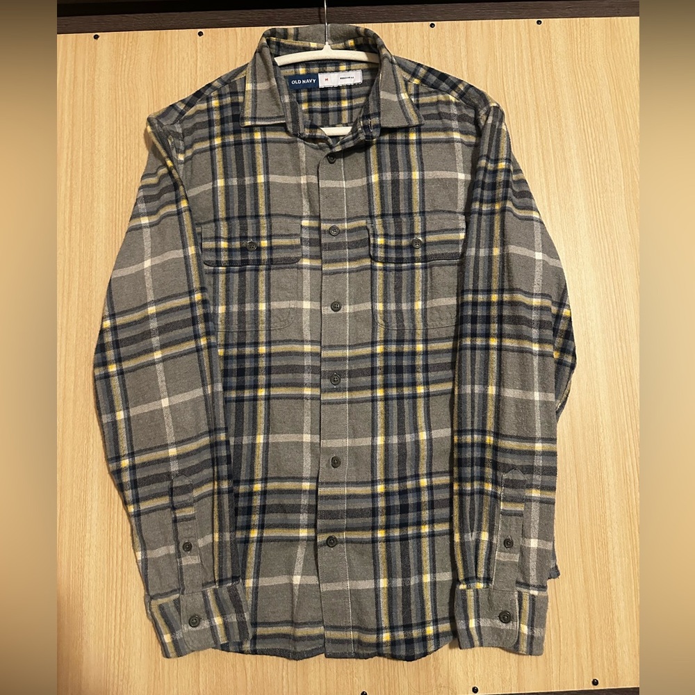 Old Navy Gray and Yellow Plaid Shirt